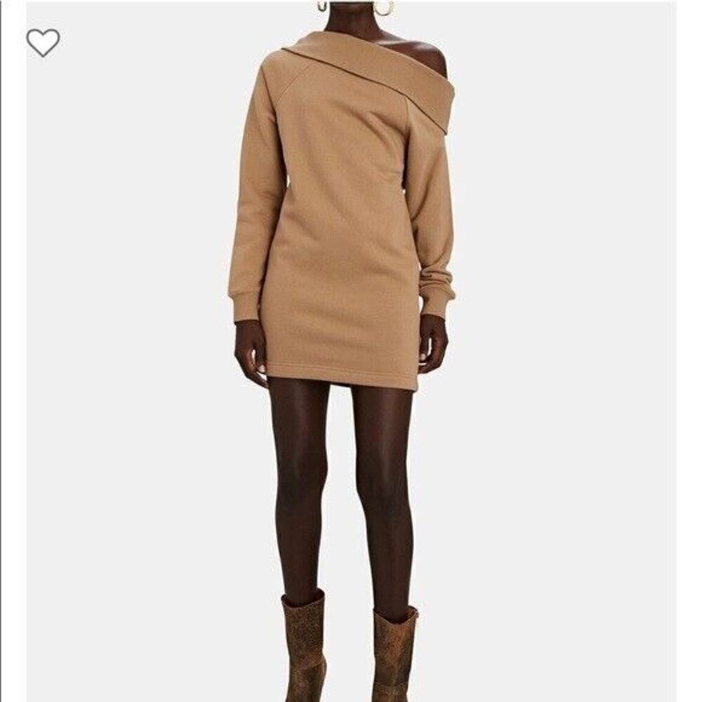 Marissa Webb Off the Shoulder Light Mocha Brown Sweatshirt Dress S NWT